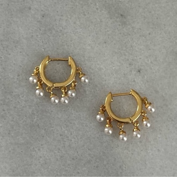 Modest Lu Jewelry - COPY - COPY - Gold Pearl Fringe Tassel Huggie Hoop Earrings
Brand New